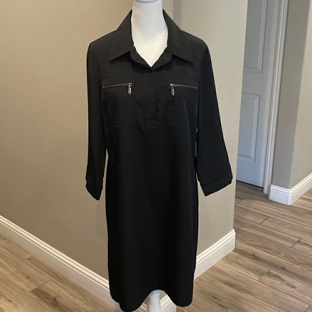 Laundry By Design Black MIDI Dress with 3/4 Sleeves